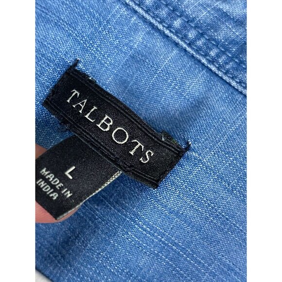 Talbots Blue Chambray Denim Button Up Long Sleeve Shirt Top Size Large Lyocell - Picture 3 of 16